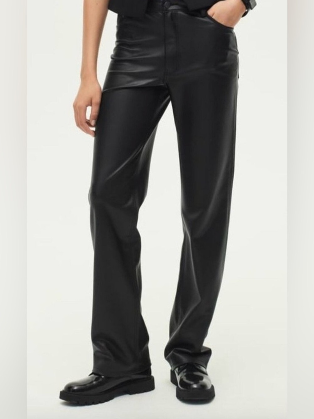 Zara Black Faux Leather Straight Leg Pant